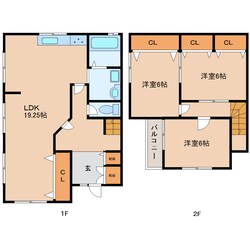 一分駅 徒歩10分 1-2階の物件間取画像